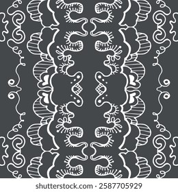 grey and white abstract hand-drawn doodle pattern, waves or curls background. Seamless pattern for design wallpapers