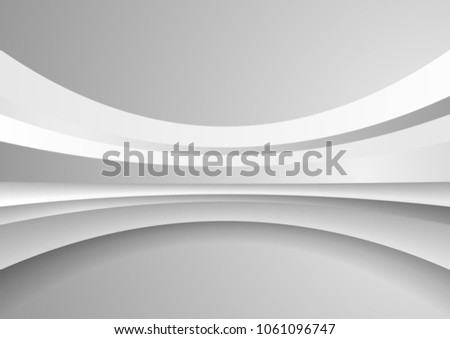 Grey and white abstract tech wavy background with curved stripes. Vector corporate design