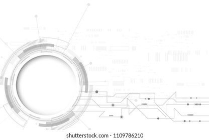  Grey white Abstract technology background with various technology elements Hi-tech communication concept innovation background Circle empty space for your text
