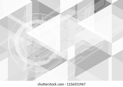 Grey white Abstract technology background with various technology elements Hi-tech communication concept innovation background Circle empty space for your text