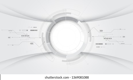  Grey White Abstract Technology Background With Various Technology Elements Hi-tech Communication Concept Innovation Background Circle Empty Space For Your Text
