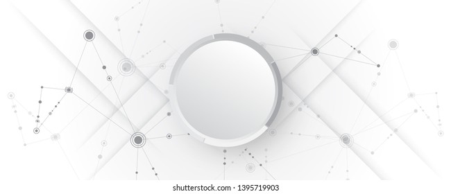 Grey white Abstract technology background with various technology elements Hi-tech communication concept innovation background Circle empty space for your text