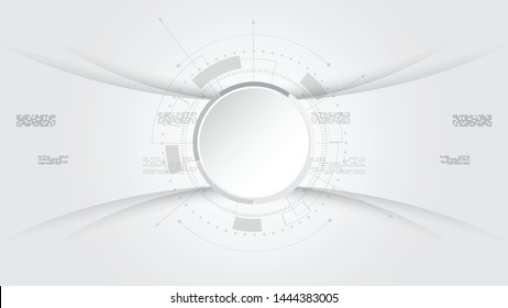  Grey white Abstract technology background with various technology elements Hi-tech communication concept innovation background Circle empty space for your text
