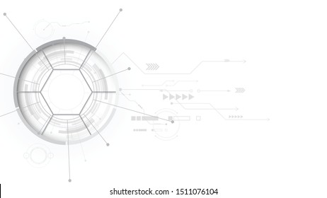  Grey white Abstract technology background with various technology elements Hi-tech communication concept innovation background Circle empty space for your text
