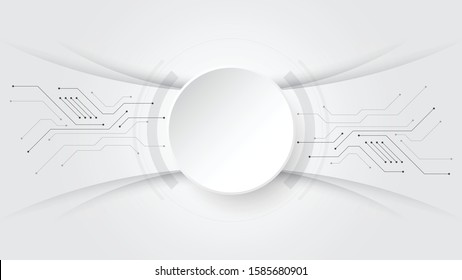  Grey white Abstract technology background with various technology elements Hi-tech communication concept innovation background Circle empty space for your text
