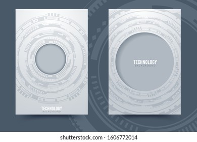 Grey white Abstract technology background with various technology elements. Vector illustration
