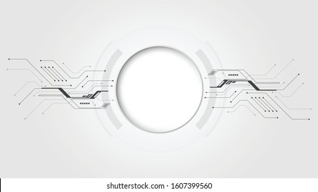  Grey white Abstract technology background with various technology elements Hi-tech communication concept innovation background Circle empty space for your text
