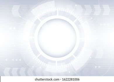 Grey & white Abstract technology background with various technology elements Hi-tech communication concept innovation background Circle empty space for text.