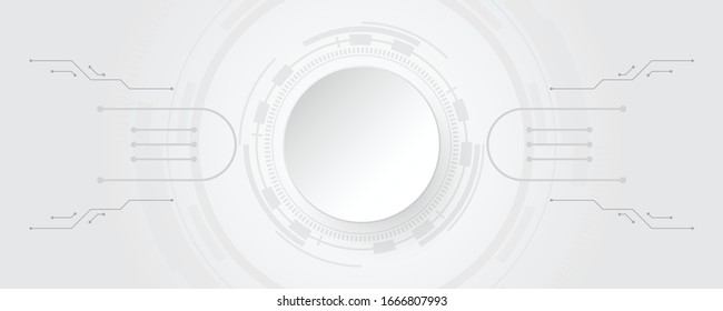  Grey white Abstract technology background with various technology elements Hi-tech communication concept innovation background Circle empty space for your text
