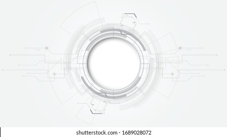  Grey white Abstract technology background with various technology elements Hi-tech communication concept innovation background Circle empty space for your text
