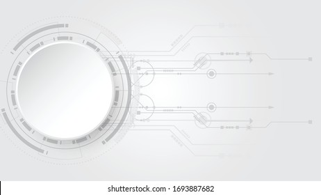  Fondo de tecnología gris y blanco abstracto con varios elementos de tecnología Fondo de innovación en concepto de comunicación de alta tecnología Espacio vacío para el texto
