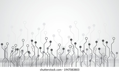 Grauweißer abstrakter Technologie-Hintergrund mit verschiedenen Technologieelementen

