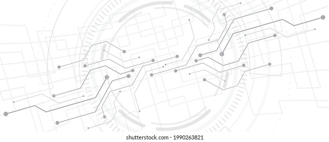 Grey white Abstract technology background with various technology elements Hi-tech communication concept innovation background Circle empty space for your text
