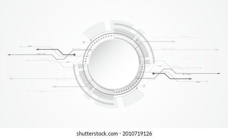 Grey white Abstract technology background with various technology elements Hi-tech communication concept innovation background Circle empty space for your text

