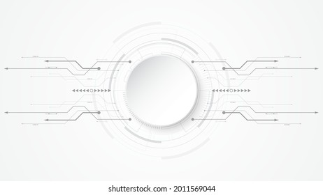 Grey white Abstract technology background with various technology elements Hi-tech communication concept innovation background Circle empty space for your text
