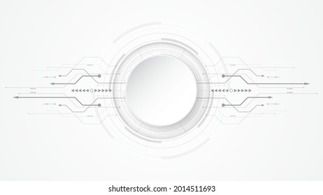 Grey white Abstract technology background with various technology elements Hi-tech communication concept innovation background Circle empty space for your text
