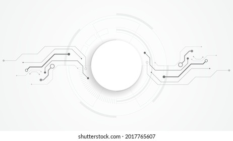 Blanco gris Resumen fondo de la tecnología con varios elementos de la tecnología Fondo de innovación del concepto de comunicación de alta tecnología Círculo espacio vacío para tu texto
