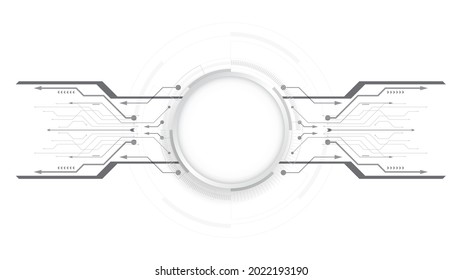 Grey white Abstract technology background with various technology elements Hi-tech communication concept innovation background Circle empty space for your text
