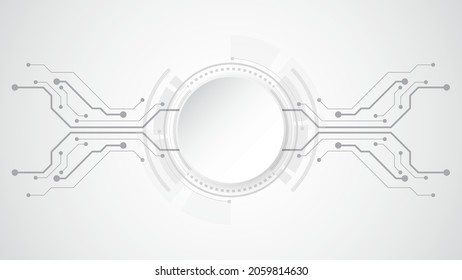 Blanco gris Resumen fondo de la tecnología con varios elementos de la tecnología Fondo de innovación del concepto de comunicación de alta tecnología Círculo espacio vacío para tu texto