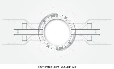 Grey white Abstract technology background with various technology elements Hi-tech communication concept innovation background Circle empty space for your text