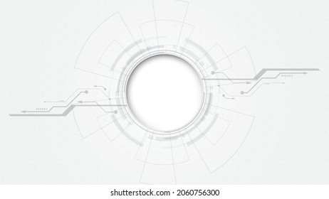 Blanco gris Resumen fondo de la tecnología con varios elementos de la tecnología Fondo de innovación del concepto de comunicación de alta tecnología Círculo espacio vacío para tu texto