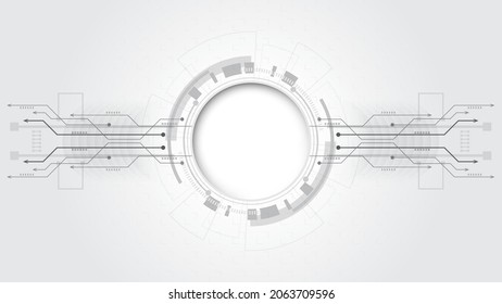 Grey white Abstract technology background with various technology elements Hi-tech communication concept innovation background Circle empty space for your text