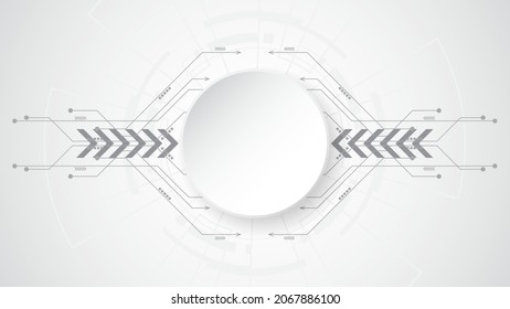 Grey white Abstract technology background with various technology elements Hi-tech communication concept innovation background Circle empty space for your text