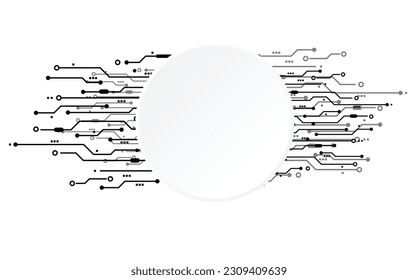 Grey white Abstract technology background with various technology elements Hi-tech communication concept innovation background Circle empty space for your text