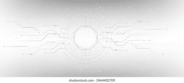 Grey white Abstract technology background with various technology elements Hi-tech communication concept innovation background Circle space for your text. Structure pattern technology backdrop.	