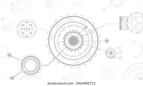 Fondo de tecnología Abstractas gris blanco con varios Elementos de tecnología Fondo de innovación de concepto de comunicación de alta tecnología Espacio en círculo para su texto. Fondo de la tecnología de patrón de estructura.	