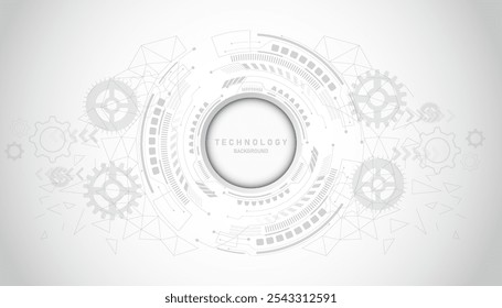 Grey white Abstract technology background with various technology elements Hi-tech communication concept innovation background Circle empty space