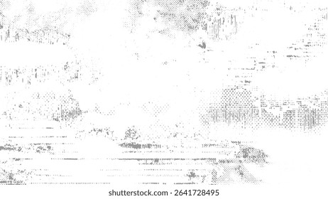Grey and white abstract texture with distressed grunge effect showing a mix of speckled dotted and scratched patterns creating a weathered vintage look.