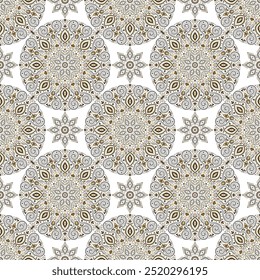 Patrón sin costuras gris, blanco y negro con adorno de mandala. Motivos tradicionales árabes e indios. Ideal para la tela y la materia textil, el Fondo de pantalla, el embalaje o cualquier idea deseada.
