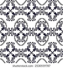 Bordado gris y blanco, motivo étnico ikat textil sin costuras ilustración, estampado de rayas ornamento, patrón, diseño para envolver, seda, bufanda, ropa, fondo, textil, alfombras, cortinas.