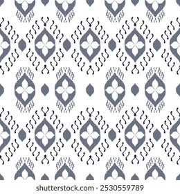 Bordado gris y blanco, motivo étnico ikat textil sin costuras ilustración, estampado de rayas ornamento, patrón, diseño para envolver, seda, bufanda, ropa, fondo, textil, alfombras, cortinas.