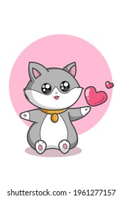 Gato blanco gris con ilustración de vector de amor