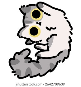 Grey and white cat simple cartoon illustration art. Adorable cat illustration 