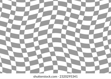 Vector de fondo de textura de marca de verificación gris y blanco. Patrón de tela de estratificación tartán ondulada. Las olas rayan el patrón étnico. Formas geométricas abstractas.