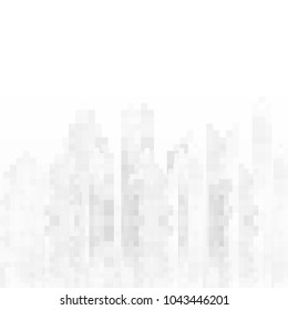Grey White Cityscape pattern with random squares or cells. Digital buildings for your design.Vector city scene on white background.