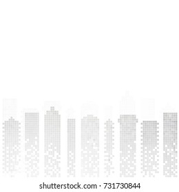 Grey White Cityscape pattern with random squares or cells. Digital buildings for your design.Vector city scene on white background.