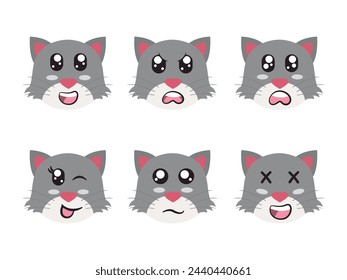 grey white color head cat face character expression smile laughing happy sad blink eye and cheerful gesture