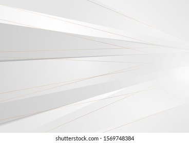 Grey and white corporate abstract background with golden bronze lines. Vector modern geometric design