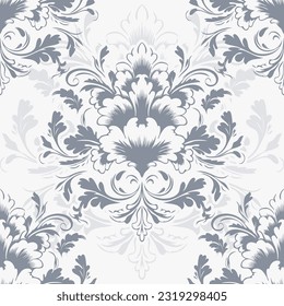 Grey and white damask vector seamless pattern. Vintage, paisley elements. Traditional, Turkish motifs. Great for fabric and textile, wallpaper, packaging or any desired idea.