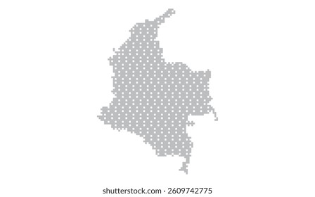 Grey and White Dotted Map of Colombia, Digital Cartography with Pixelated Effect, Geographic Illustration for Backgrounds and Design Projects, Isolated on White