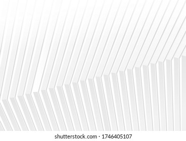Grey and white geometric minimal background with abstract 3d stripes. Vector design