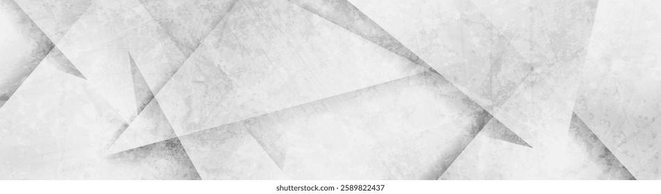 Grey and white geometric triangles abstract grunge retro background. Vector banner design