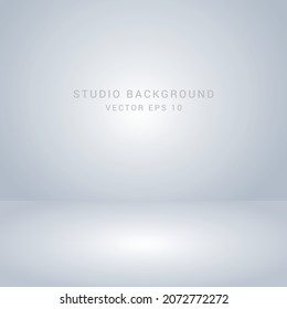 Grey and white gradient background. Studio room concept, template mock up for display of content. Abstract gray glow backdrop wall display. Simple modern plain space for photo product. Vector EPS 10