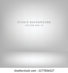 Grey and white gradient background. Studio room concept, template mock up for display of content. Abstract gray glow backdrop wall display. Simple modern plain space for photo product. Vector EPS 10