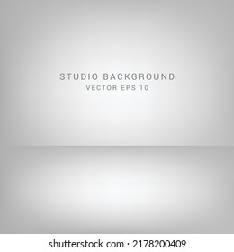 Grey and white gradient background. Studio room concept, template mock up for display of content. Abstract gray glow backdrop wall display. Simple modern plain space for photo product. Vector EPS 10