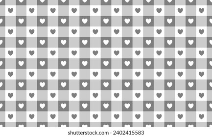 Gris y gingham de corazón blanco a contrastar con un patrón ininterrumpido. Textura de repetición del vector.